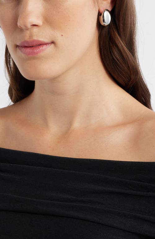 Open Edit Polished Puffy Huggie Hoop Earrings In Rhodium