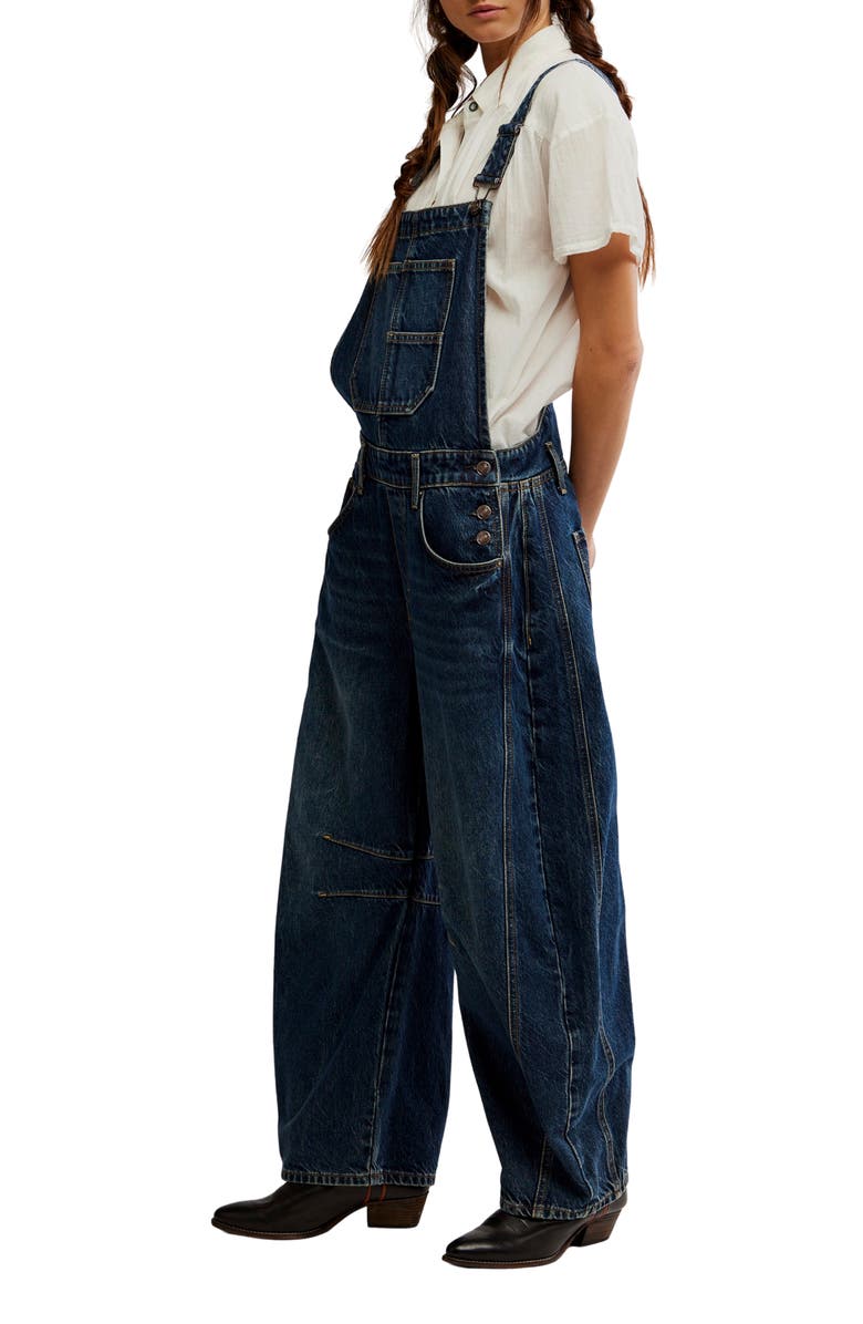 Free People Good Luck Denim Overalls, Alternate, color,