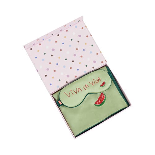 Lost Pattern Nyc "moonlit Stars" Silk 2 Piece Gift Set Silk Pillowcase & Silk Sleep Eye Mask In Green