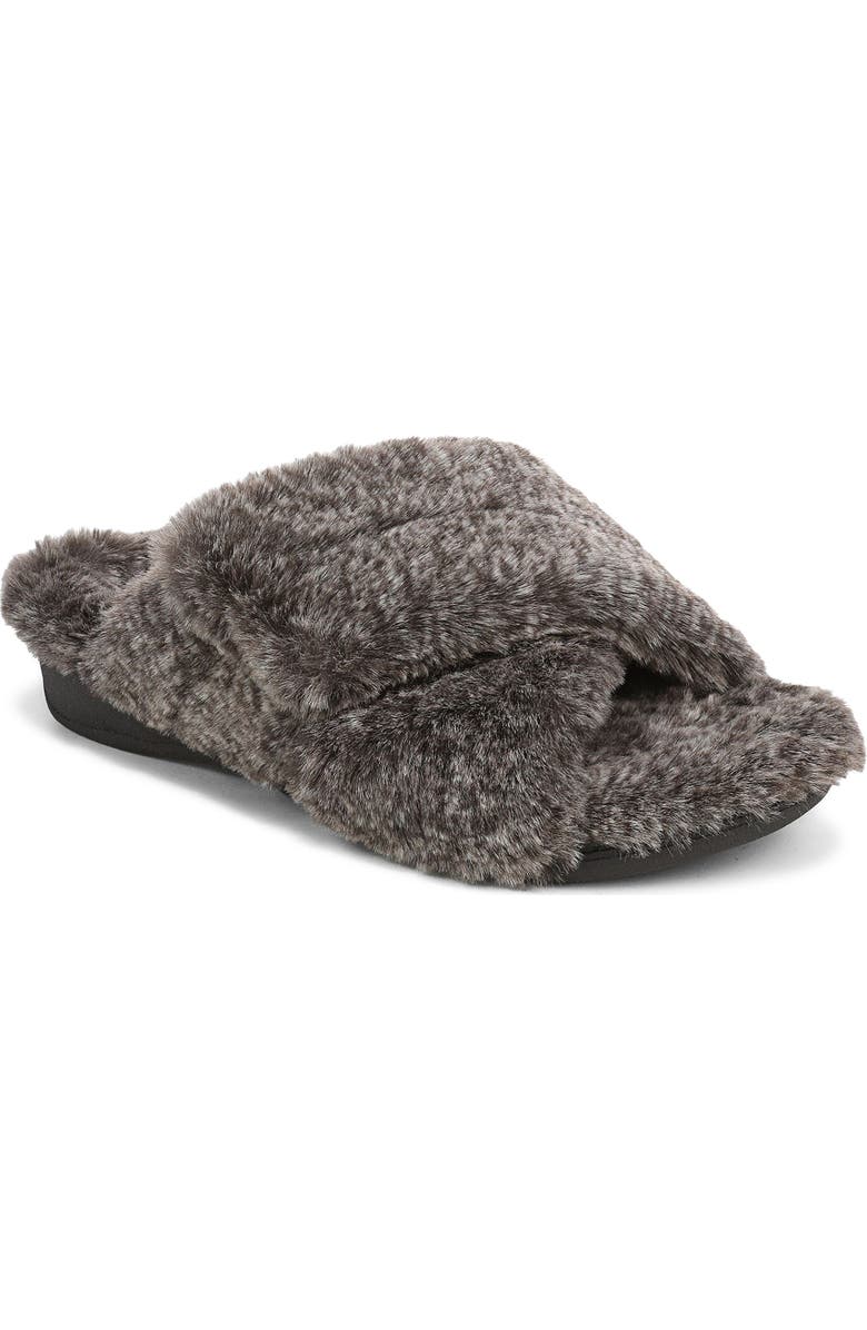 Vionic Relax II Slide Slipper, Main, color, Dark Brown Faux
