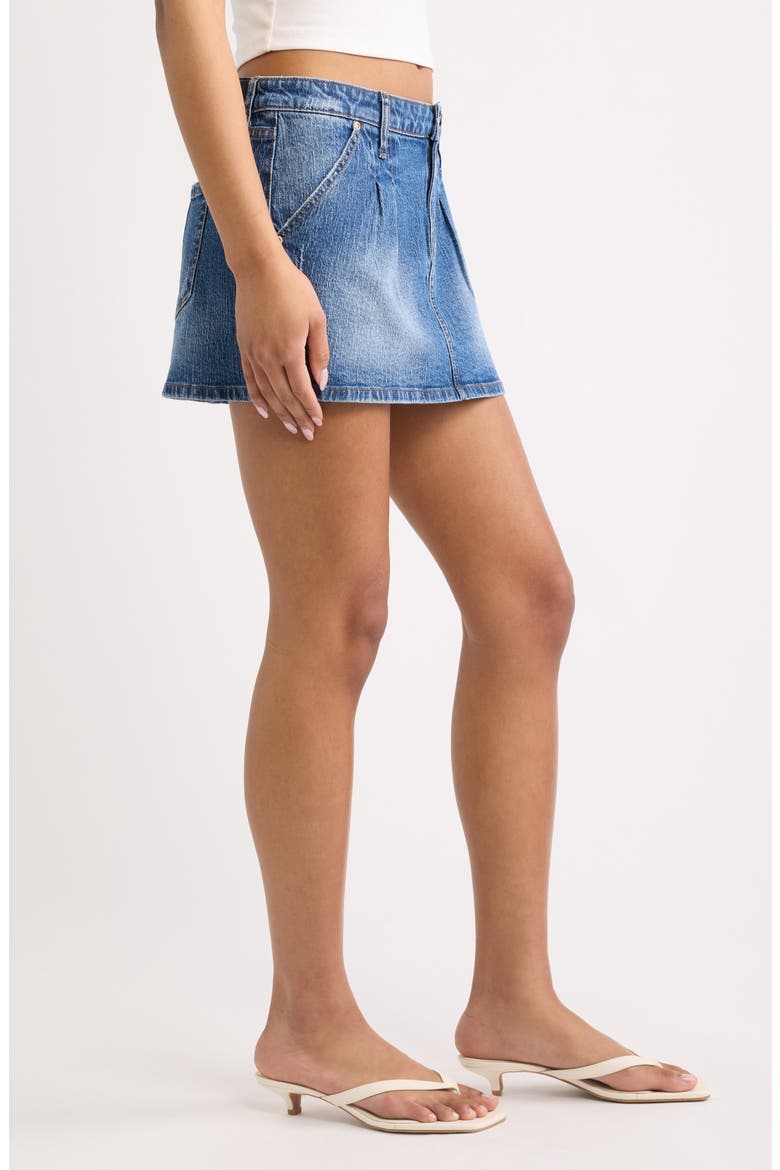Pleated Denim Miniskirt, Alternate, color, MEDIUM WASH