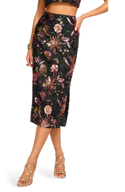 Timothy Floral Sequined Midi Skirt
