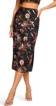 Ramy Brook Timothy Floral Sequined Midi Skirt