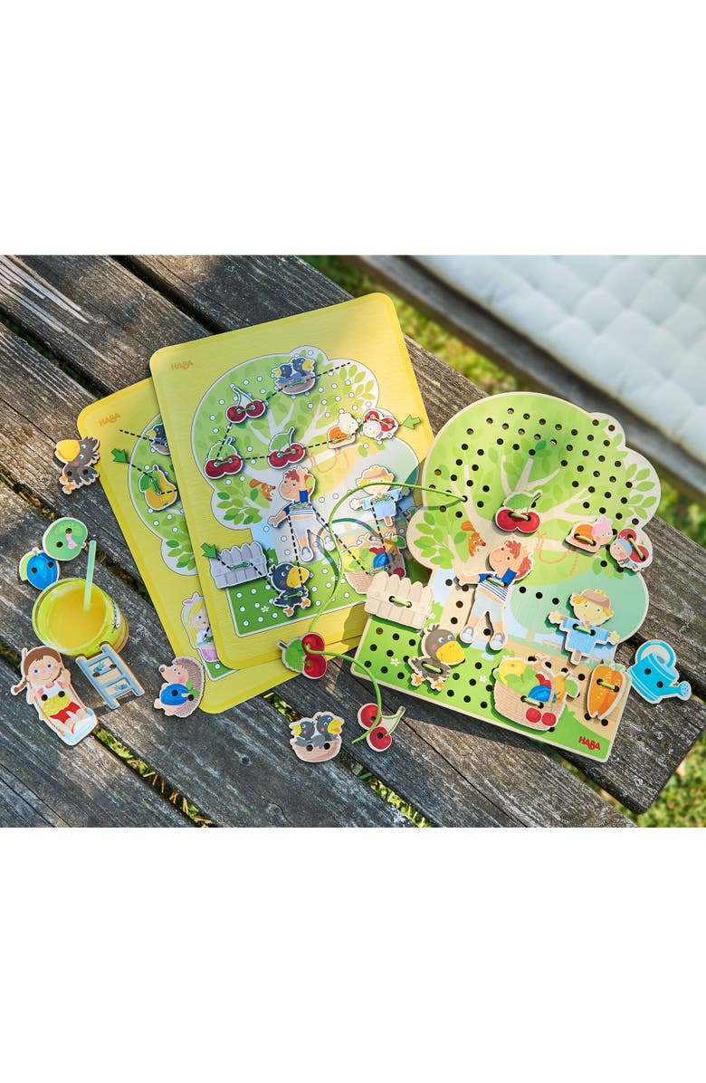 HABA Orchard Threading Game for Kids Ages 3-5, Lacing Tiles for Fine Motor Skills Development, Montessori Learning Toy for Preschoolers, Alternate, color, Multi
