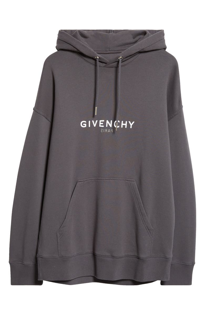 Givenchy Slim Fit Reverse Cotton Logo Hoodie, Alternate, color, Charcoal