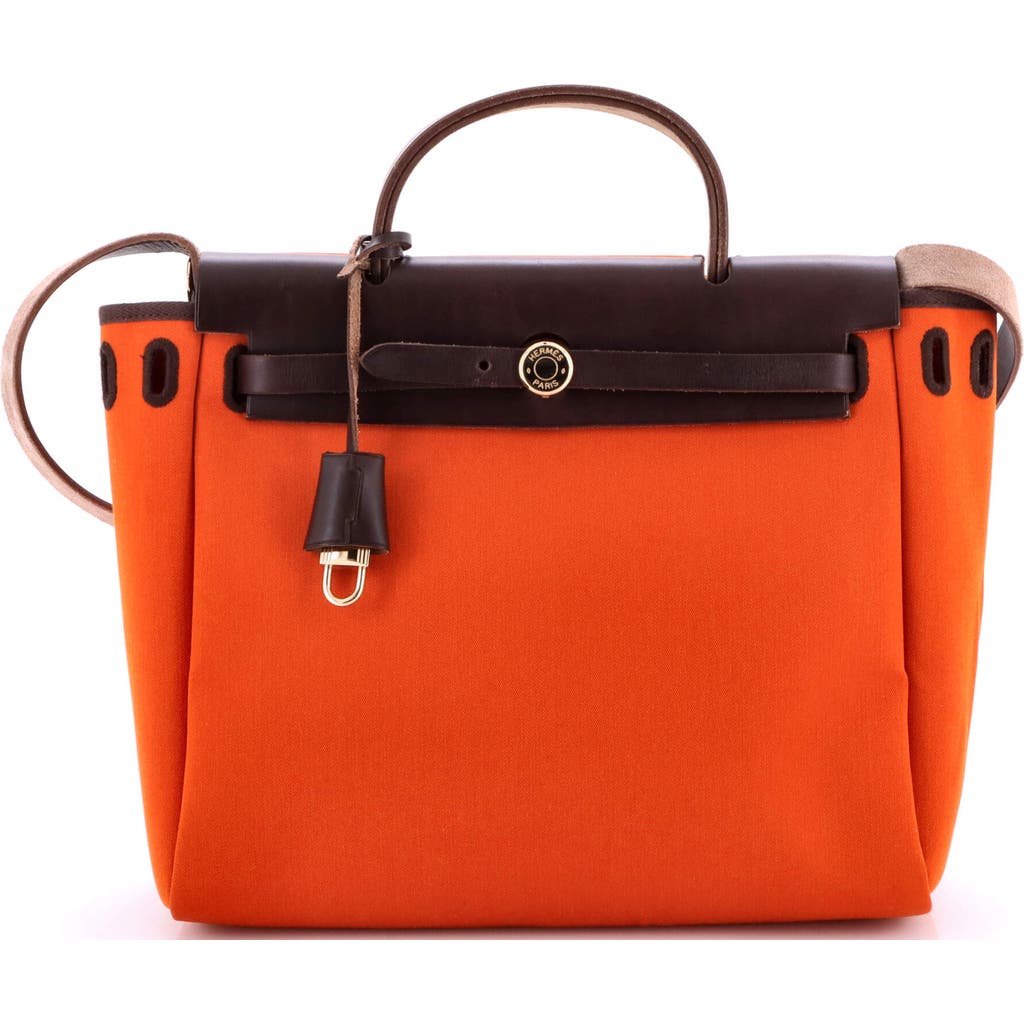 Pre-owned Hermes Hermes Herbag Toile And Leather Pm In Orange