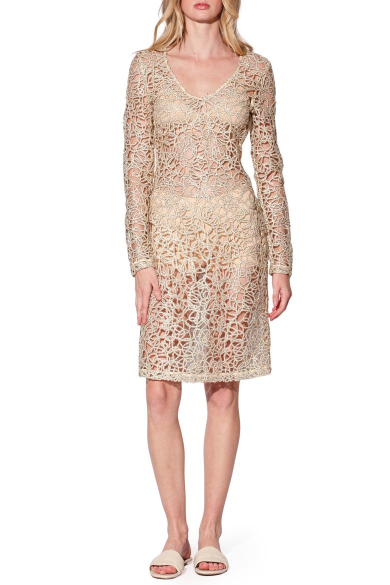Melody Long Sleeve Embroidered Dress, Main, color, GOLD