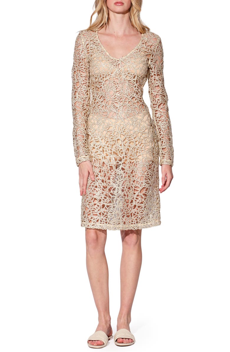 Walter Baker Melody Long Sleeve Embroidered Dress, Main, color, Gold