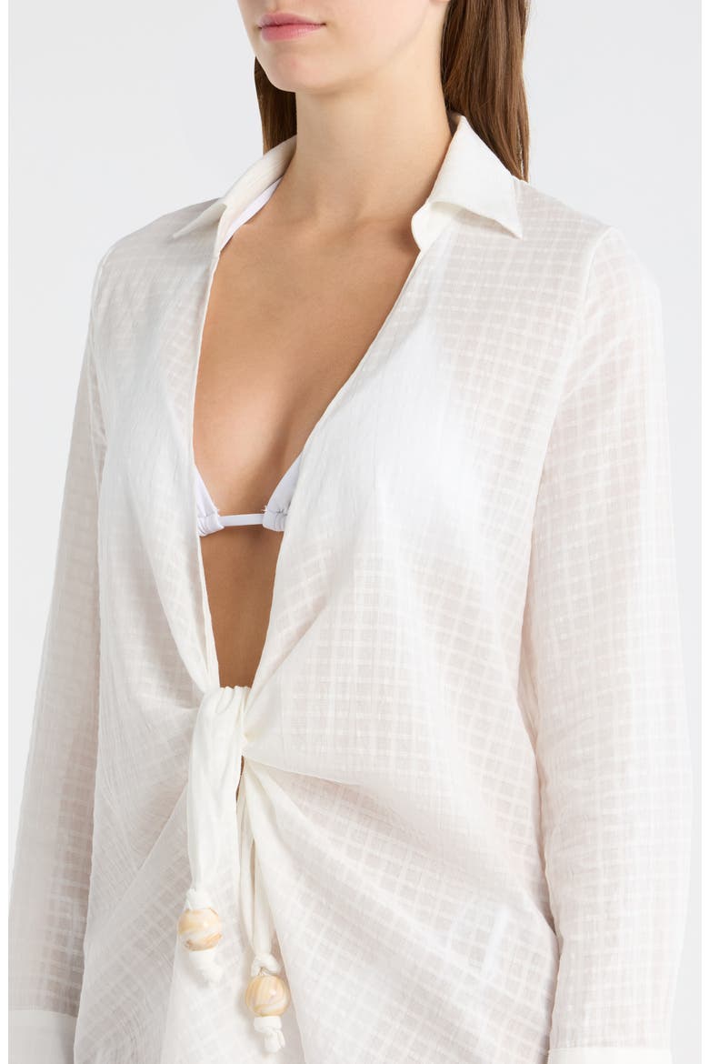 Long Sleeve Semisheer Cotton Cover-Up, Alternate, color, WHITE