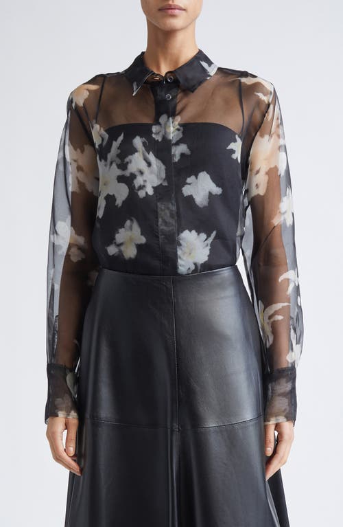 Altuzarra Chika Floral Print Sheer Silk Organza Button-Up Shirt in Black Inky Flowers  product