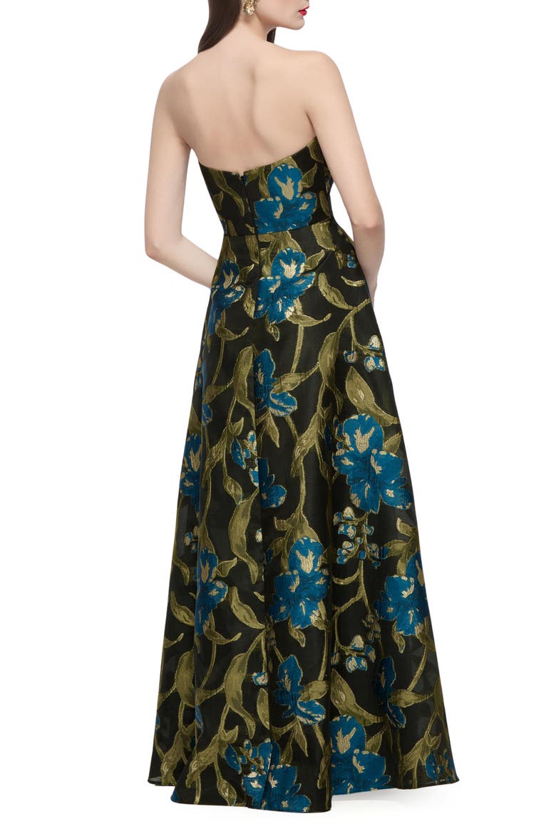 Veronica Floral Print Strapless Gown, Alternate, color, PEACOCK BLUE MULTI