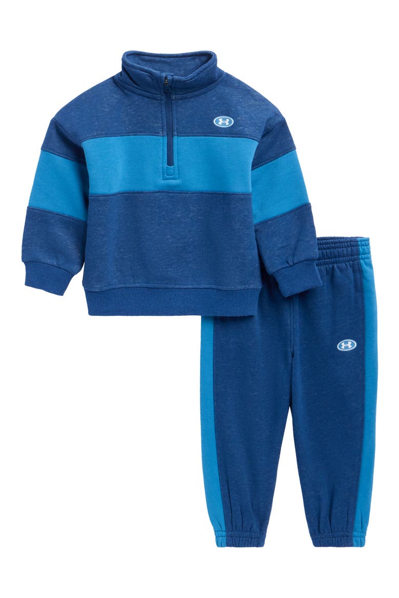 Colorblock Quarter Zip Sweatshirt & Sweatpants Set, Main, color, AEGEAN BLUE