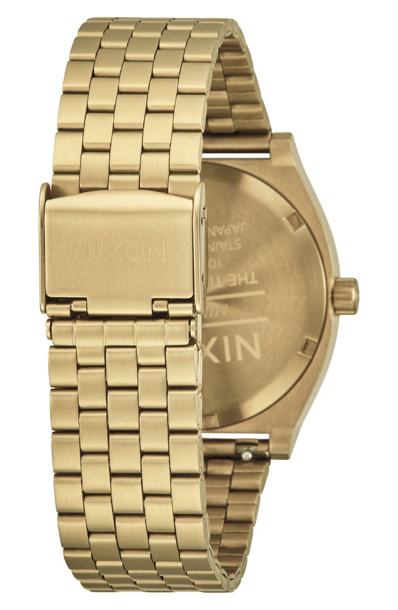 Nixon The Time Teller Turquiose Dial Goldtone Bracelet Watch, 36mm, Alternate, color, Gold / Turquoise / Gold