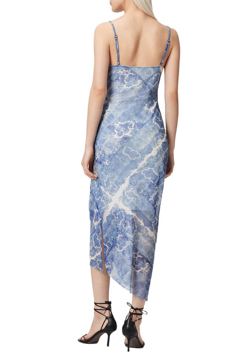 Ulla Paisley Print Ruched Asymmetric Hem Midi Dress, Alternate, color, JOANNE BLUE