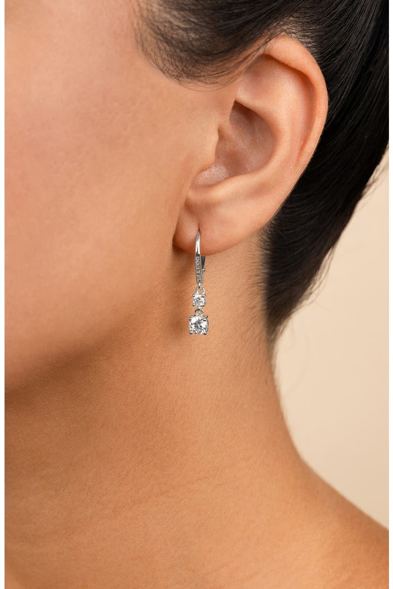 Magdalena Cubic Zirconia Drop Hoop Earrings, Alternate, color, SILVER