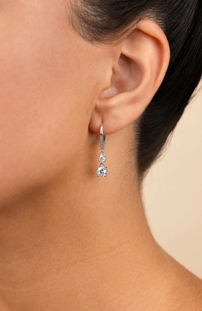 Sterling Forever Magdalena Cubic Zirconia Drop Hoop Earrings, Alternate, color, Silver