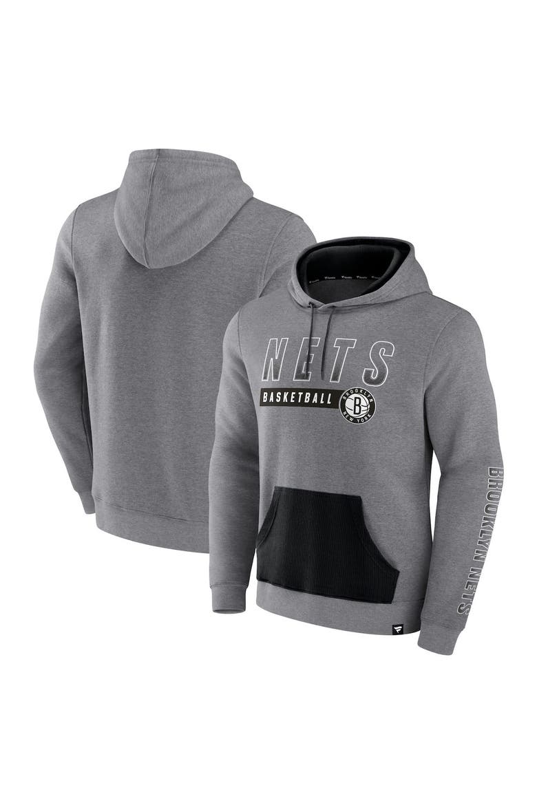 Men's Fanatics Branded Heathered Gray Brooklyn Nets Off The Bench Color Block Pullover Hoodie, Alternate, color, Heather Gray