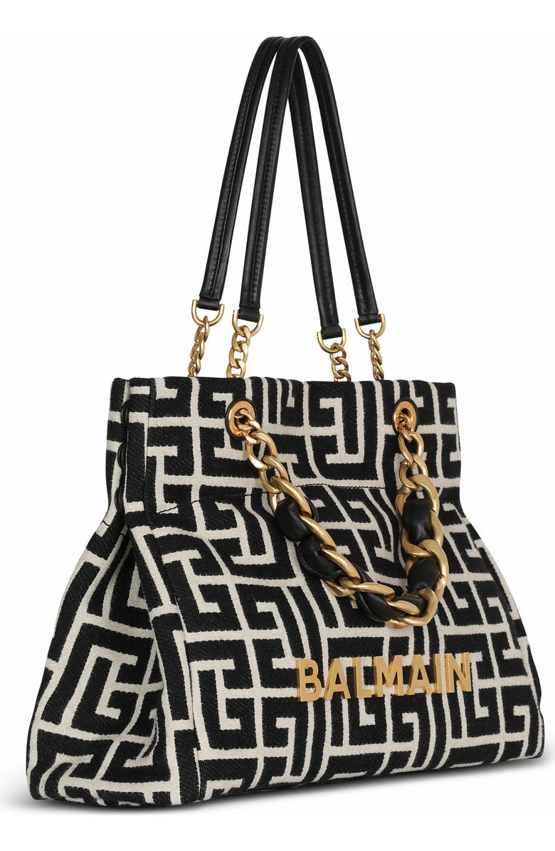 Balmain 1945 Soft Pb-Monogrammed Jacquard Canvas Tote Bag, Alternate, color, Black