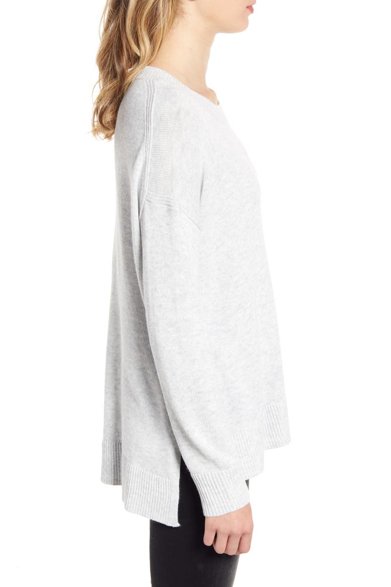 Chelsea 28 High/Low Crewneck Sweater, Alternate, color, GREY LIGHT HEATHER