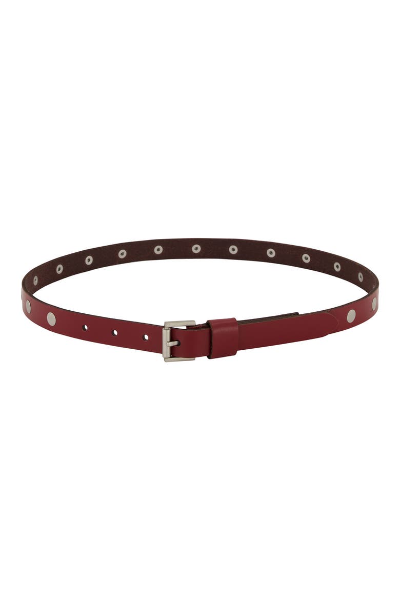 Flat Stud Leather Belt, Main, color, GARNET RED