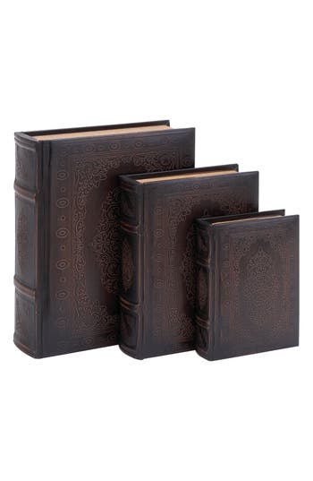 Sonoma Sage Home Faux Wood Set Of 3 Storage Book Boxes In Dark Brown