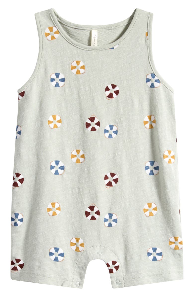 Rylee + Cru Print Cotton Romper, Main, color, Seafoam
