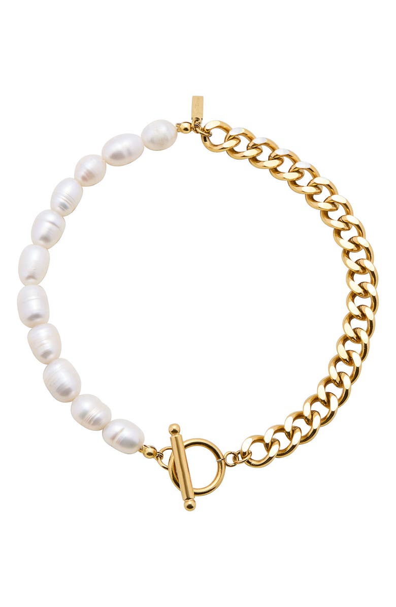 st. Moran Angelos Freshwater Pearl & Curb Chain Anklet, 8mm, Main, color, White