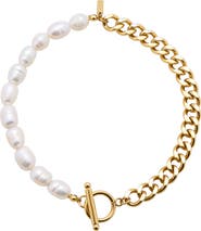 st. Moran Angelos Freshwater Pearl & Curb Chain Anklet, 8mm