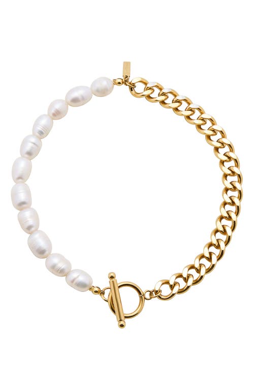 st. Moran Freshwater Pearl & Curb Chain Anklet in White 