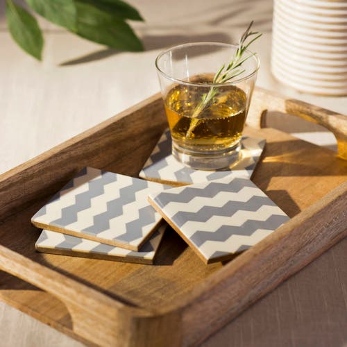 Mela Artisans Inlaya Grey And Ivory Coasters
