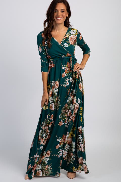 Rose Print Sash Tie Maxi Dress