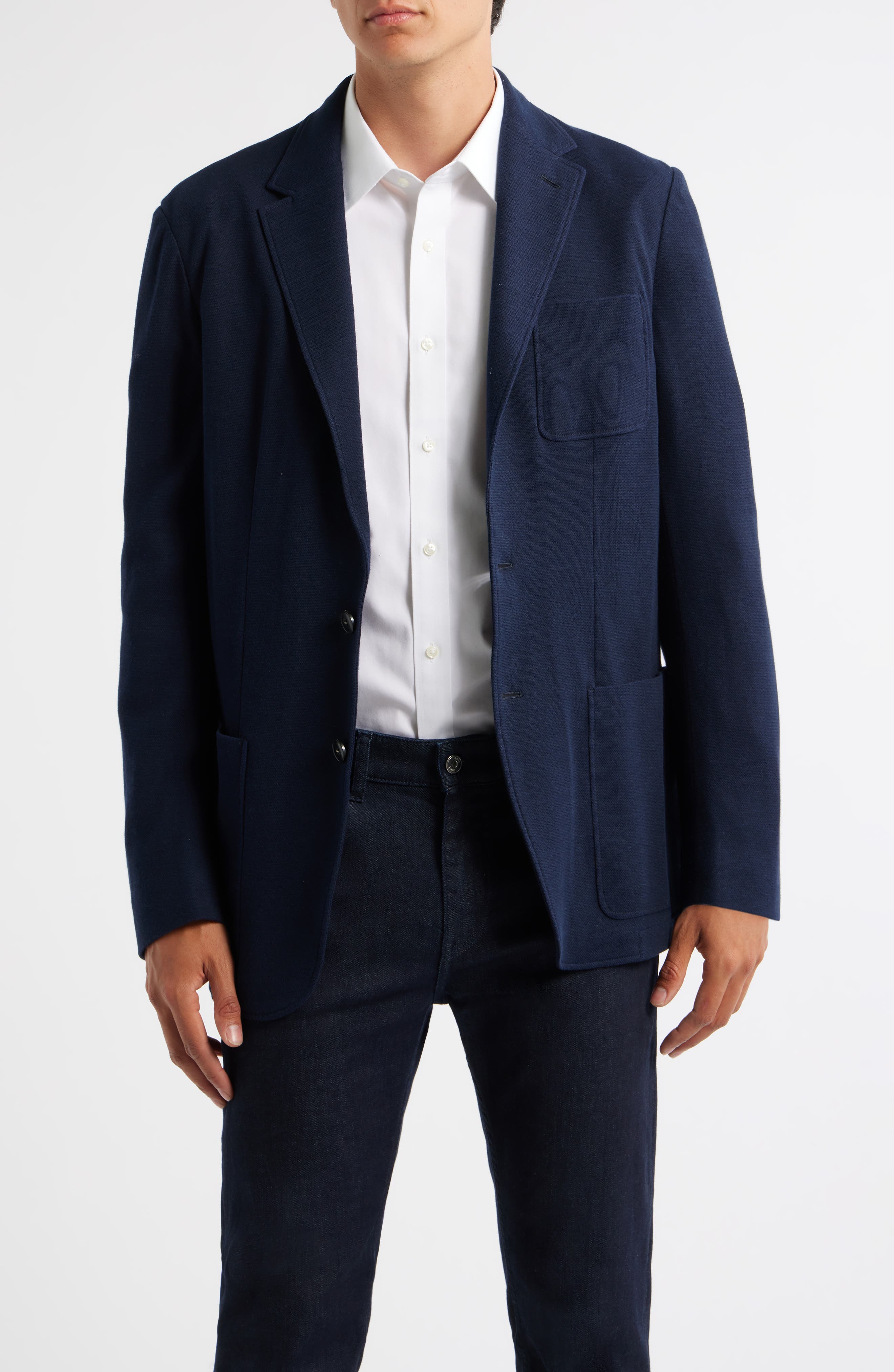 Canali Trim Fit Navy Knit Cotton Blend Blazer