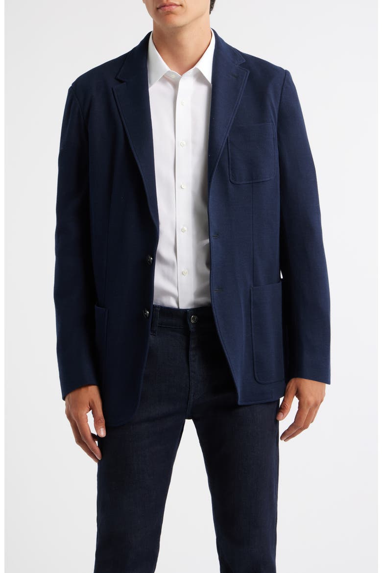 Trim Fit Navy Knit Cotton Blend Blazer, Main, color, NAVY