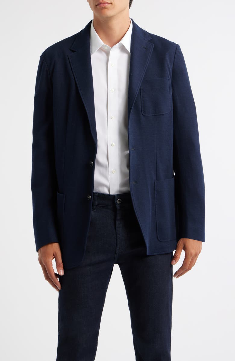 Canali Trim Fit Navy Knit Cotton Blend Blazer, Main, color, Navy
