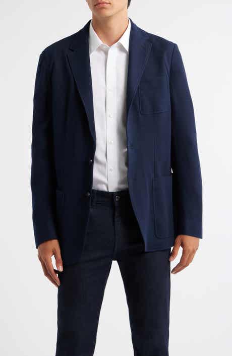 Canali Trim Fit Navy Knit Cotton Blend Blazer
