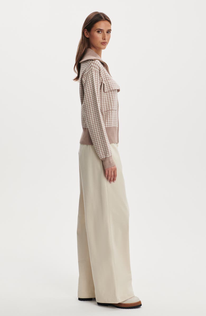 Varley Ablett Houndstooth Jacquard Zip Cardigan, Alternate, color, Taupe