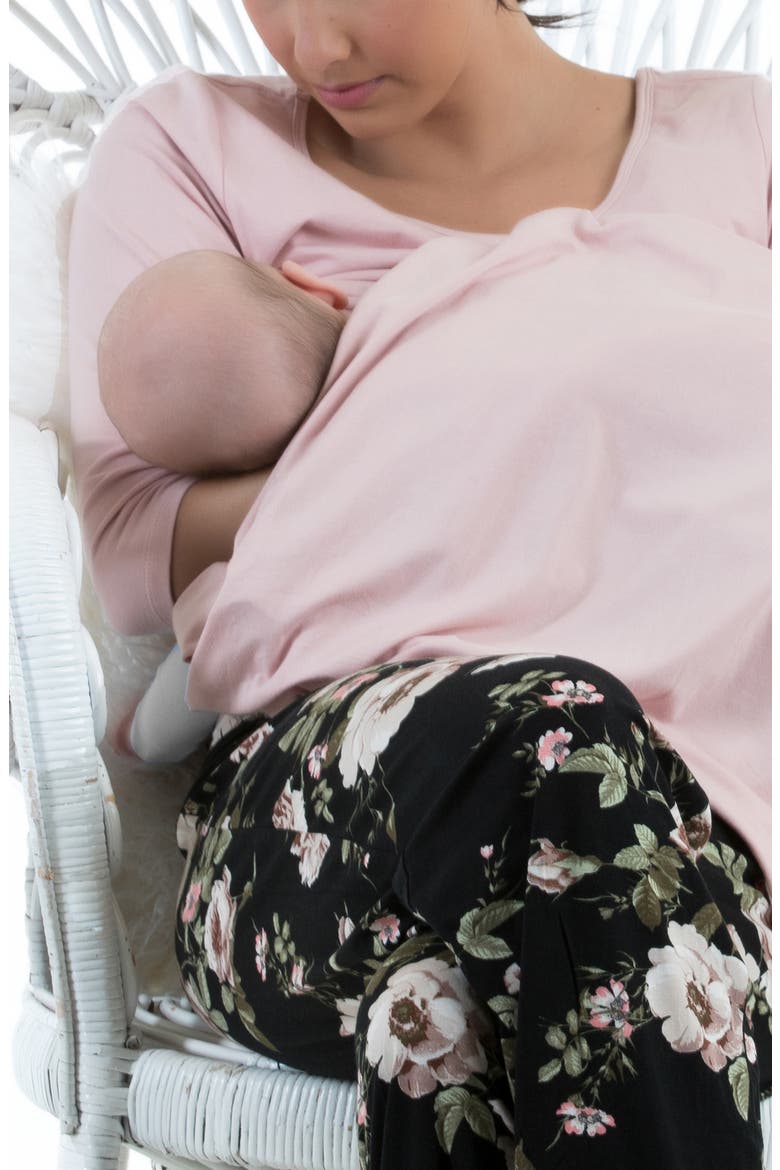 Maternity/Nursing Cardigan, Top, Pants, Baby Wrap & Headband Set, Alternate, color, PINK