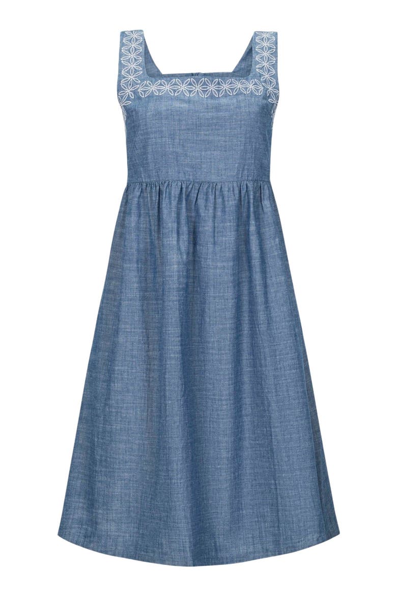 Women's Organic Chambray Dress with Embroidery, Alternate, color, Blue Chambray