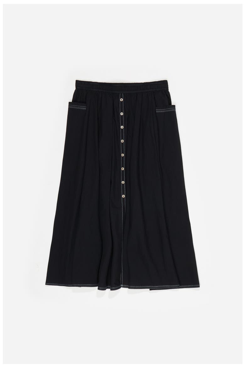 A-Line Skirt With Buttons, Alternate, color, BLACK