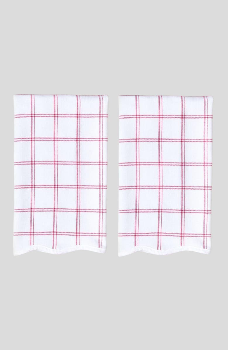WEEZIE Set of 2 Scalloped Kitchen Towels, Alternate, color, Red Windowpane