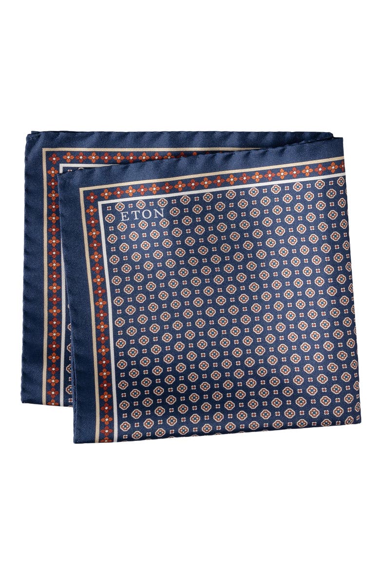 Floral Silk Twill Pocket Square, Main, color, NAVY
