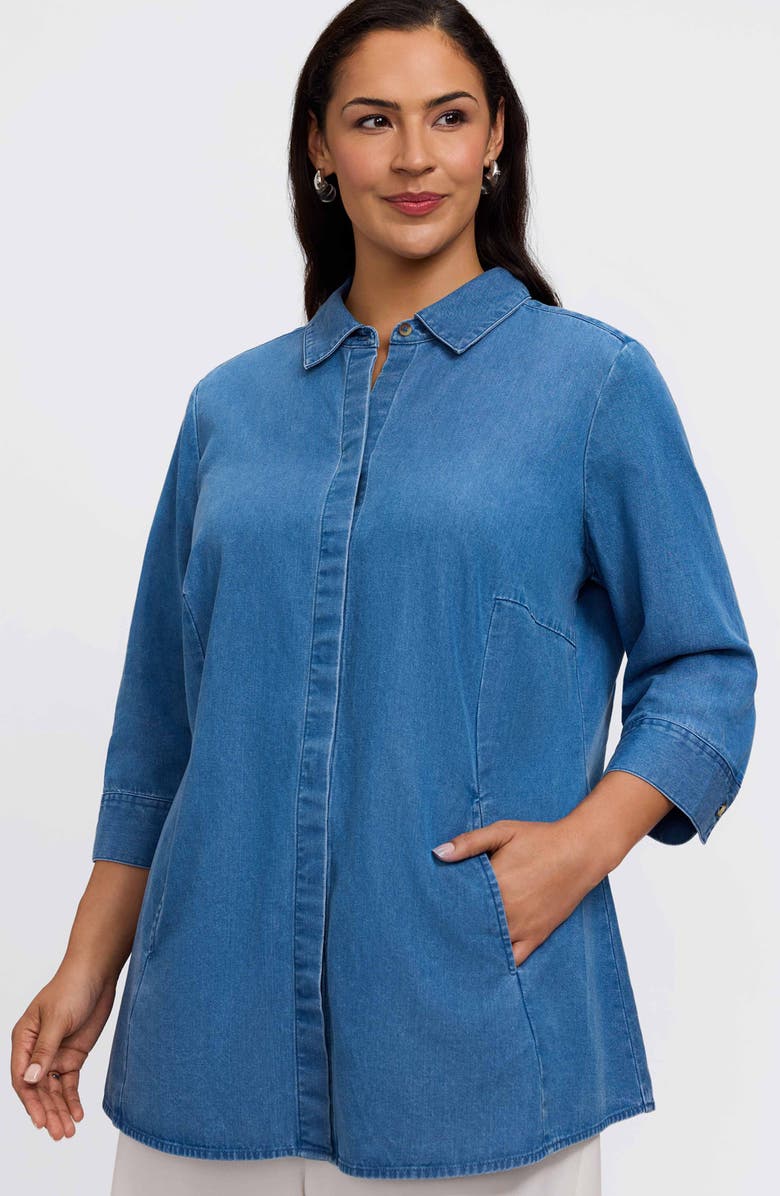 Foxcroft Cici Denim Tunic Shirt, Alternate, color,