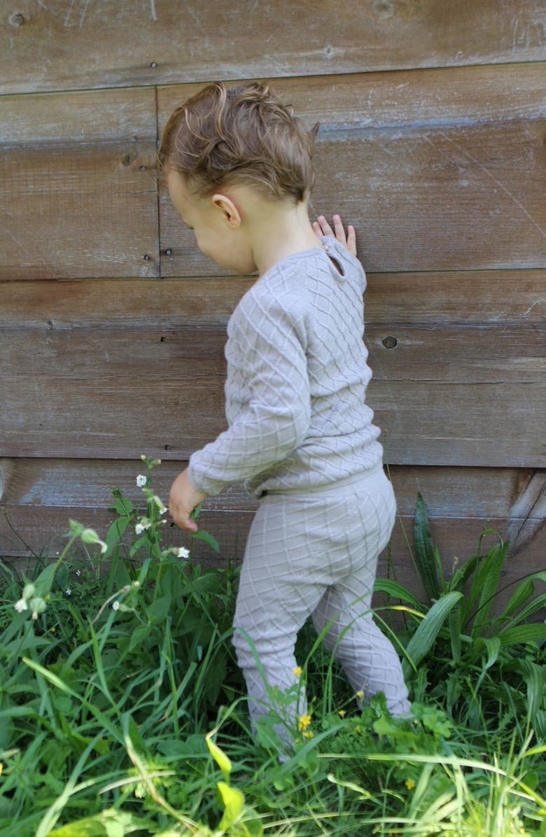 Manière Diamond Stitch Cotton Long Sleeve Top & Footed Pants Set, Alternate, color,