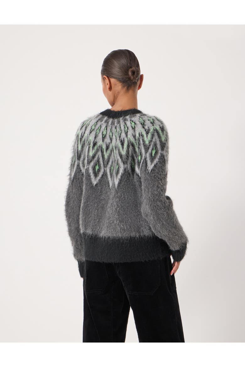Brushed Fair Isle Mohair Blend Cardigan, Alternate, color, Charcoal Marl