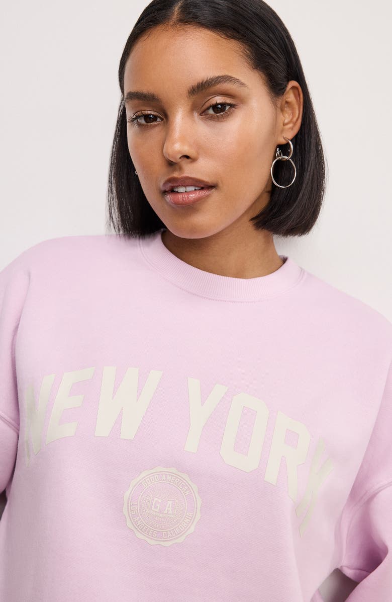 Good American Brushed Fleece Graphic Sweatshirt, Alternate, color, Washed Cotton Candy Pink001