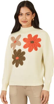 Yumi Floral Detail High Neck Knit Sweater