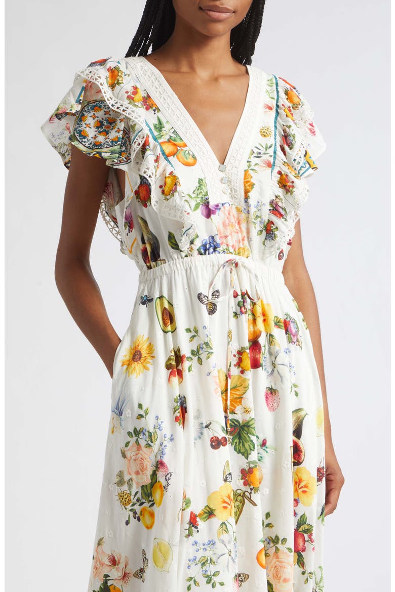 Magic of the Mercado Print Flutter Sleeve Cotton & Silk Dress, Alternate, color, MAGIC OF THE MERCADO