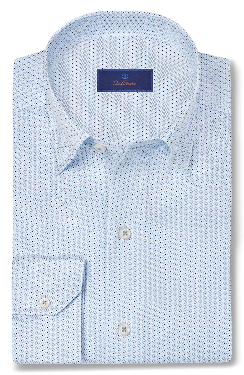 David Donahue Neat Print Sport Shirt, Main, color, White/ Blue