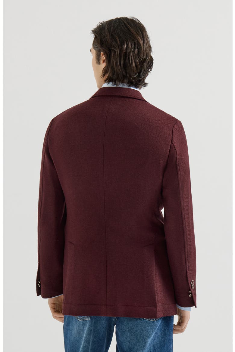 Cashmere Panama deconstructed blazer with patch pockets and metal buttons, Alternate, color, Burgundy
