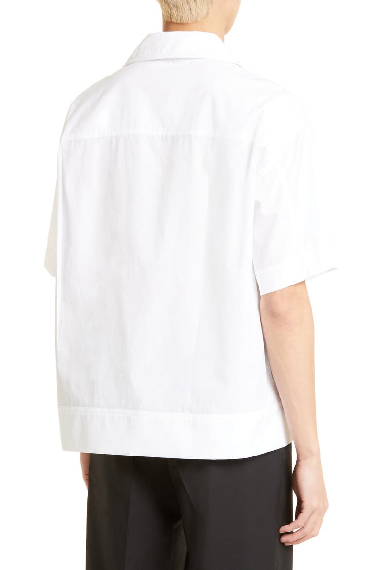 Pleated Short Sleeve Button-Up Shirt, Alternate, color, WHITE